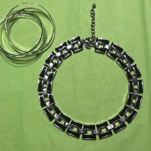 WHBM metallic chocker with silver tone bracelet.